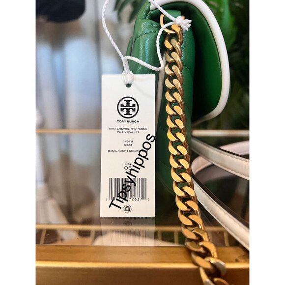 NEW!! TORY BURCH BASIL GREEN KIRA CHEVRON POP HANDBAG - Picture 8 of 14